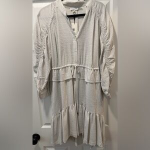 Calvin Klein Cream Textured Tiered Midi Dress